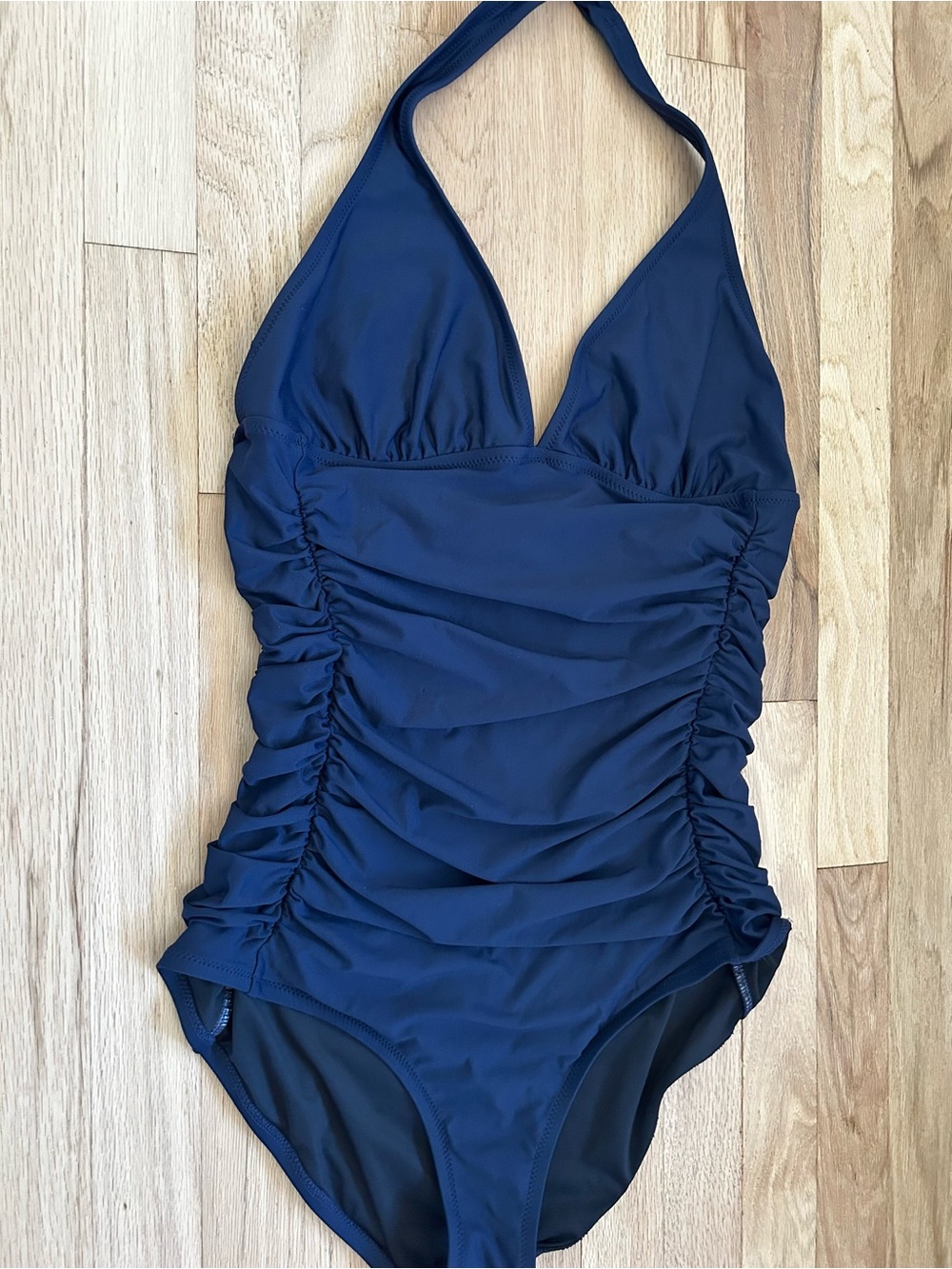J.CREW ruched halter one piece swimsuit navy blue classic flattering size 14 - Picture 4 of 9